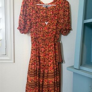 Chic Bohemian Midi Dress in Orange and Red